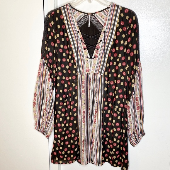 Free People Floral Stripe Boho Peasant Dress XS - Picture 4 of 7
